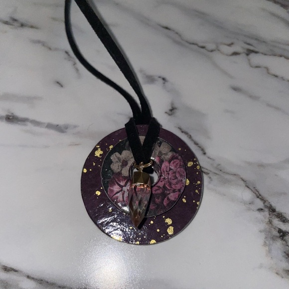 Handcrafted Pendant Necklace with Black Faux suede Cord - Picture 2 of 4